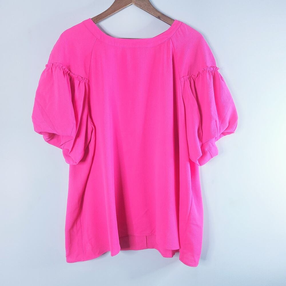 Cato Womens Neon Pink Puff Sleeve Tied Back Blouse Size 18/20 Business Career